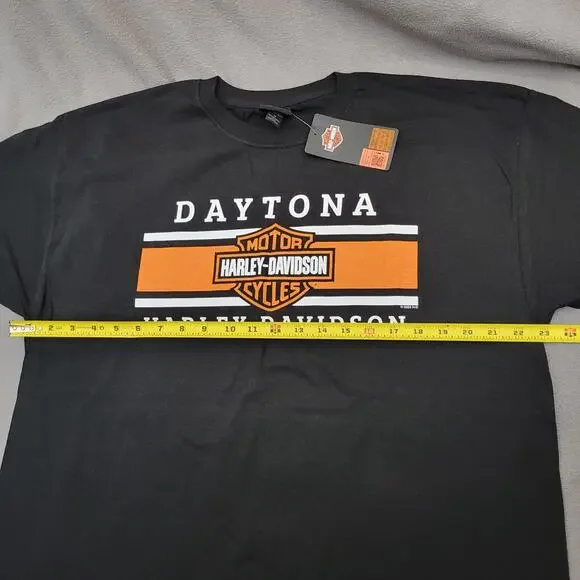 HARLEY DAVIDSON Shirt XL Black Orange Daytona FL Teddy Morse ColorBlock Logo New - Picture 2 of 10